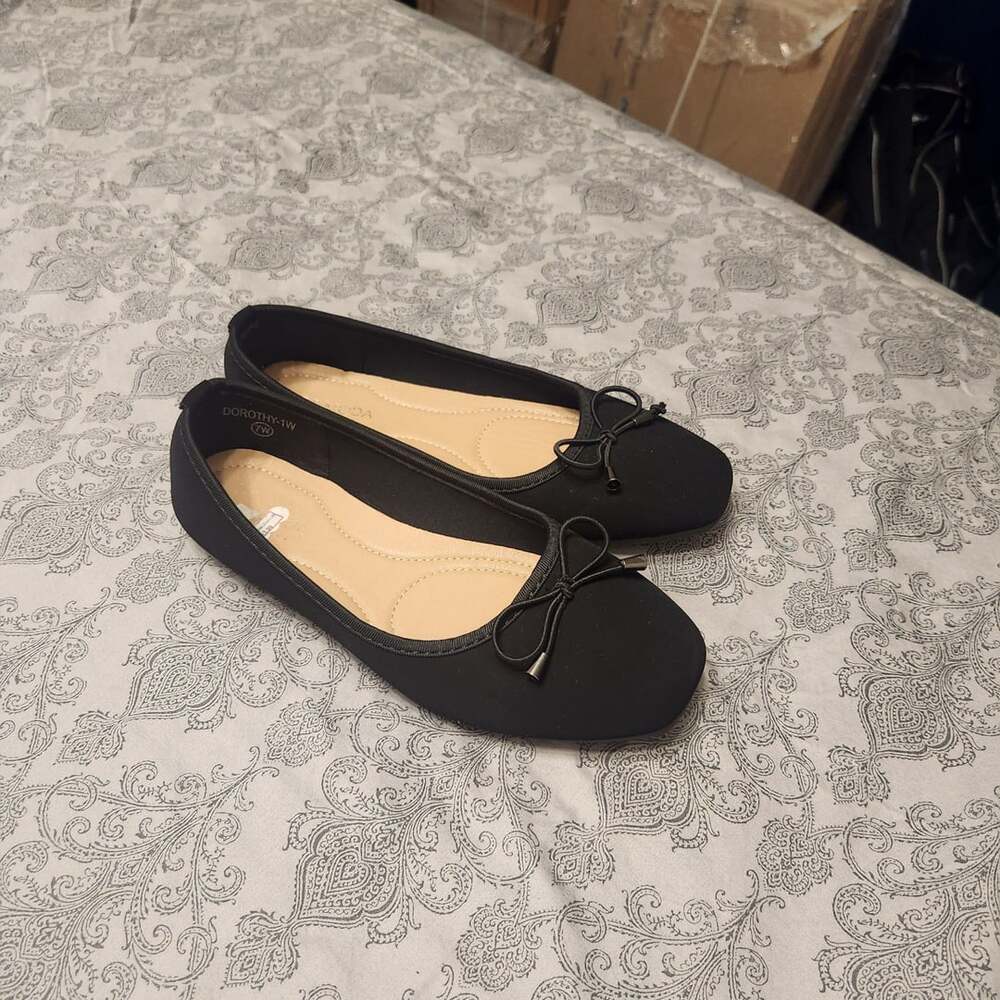 Top Moda Black Dorothy Wide Fit Bow Ballet Flats